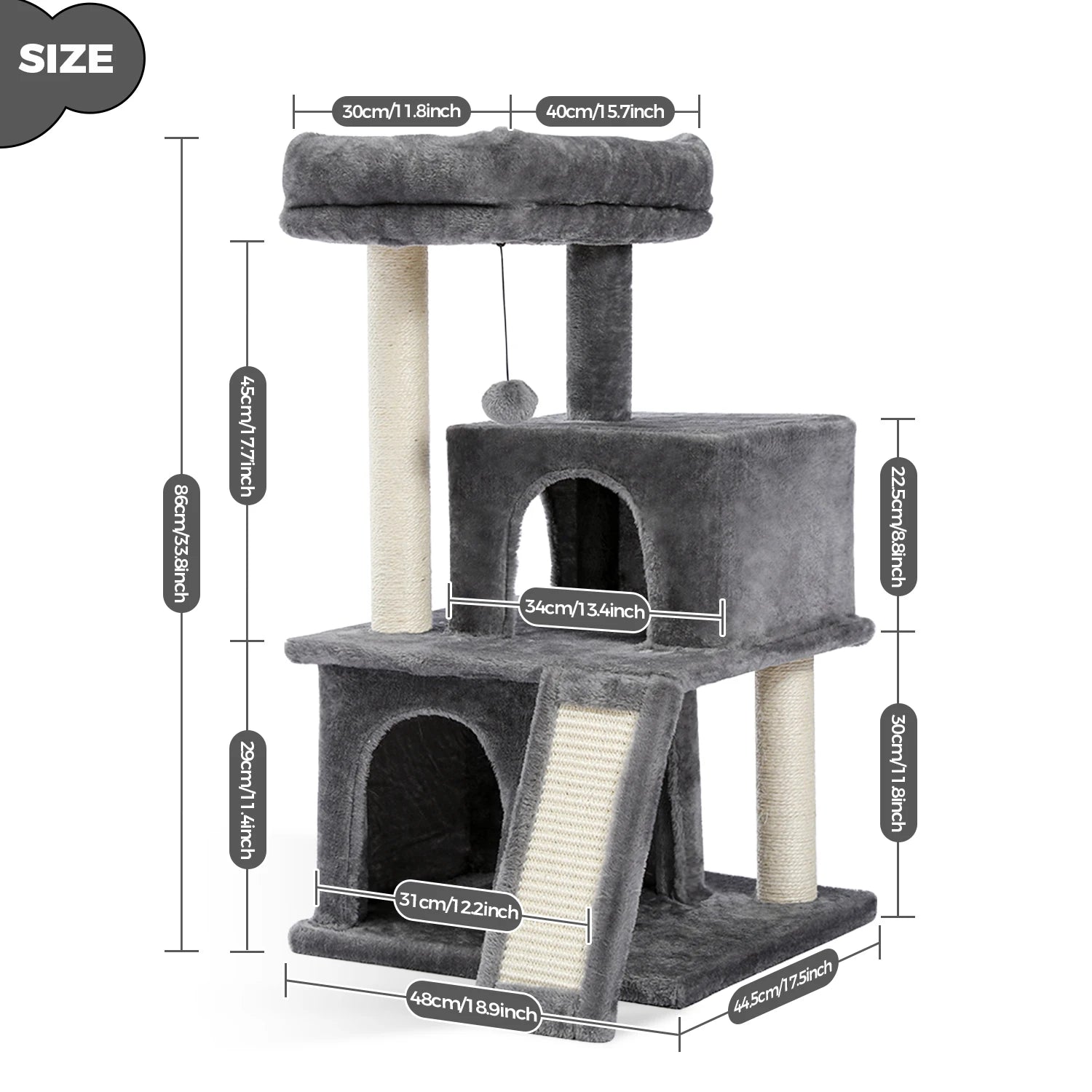 Multi-Level Cat Tree Tower – Sisal Scratching Posts, Condo & Top Perch for Indoor Cats