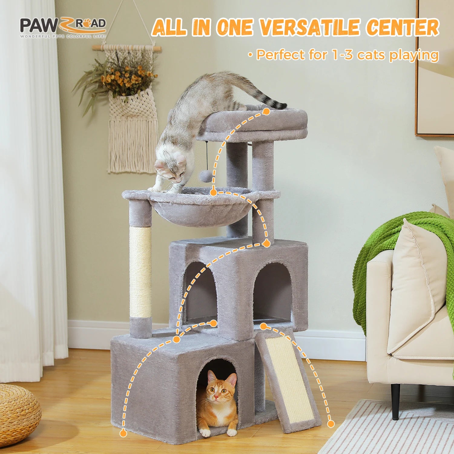 Multi-Level Cat Tree Tower – Sisal Scratching Posts, Condo & Top Perch for Indoor Cats
