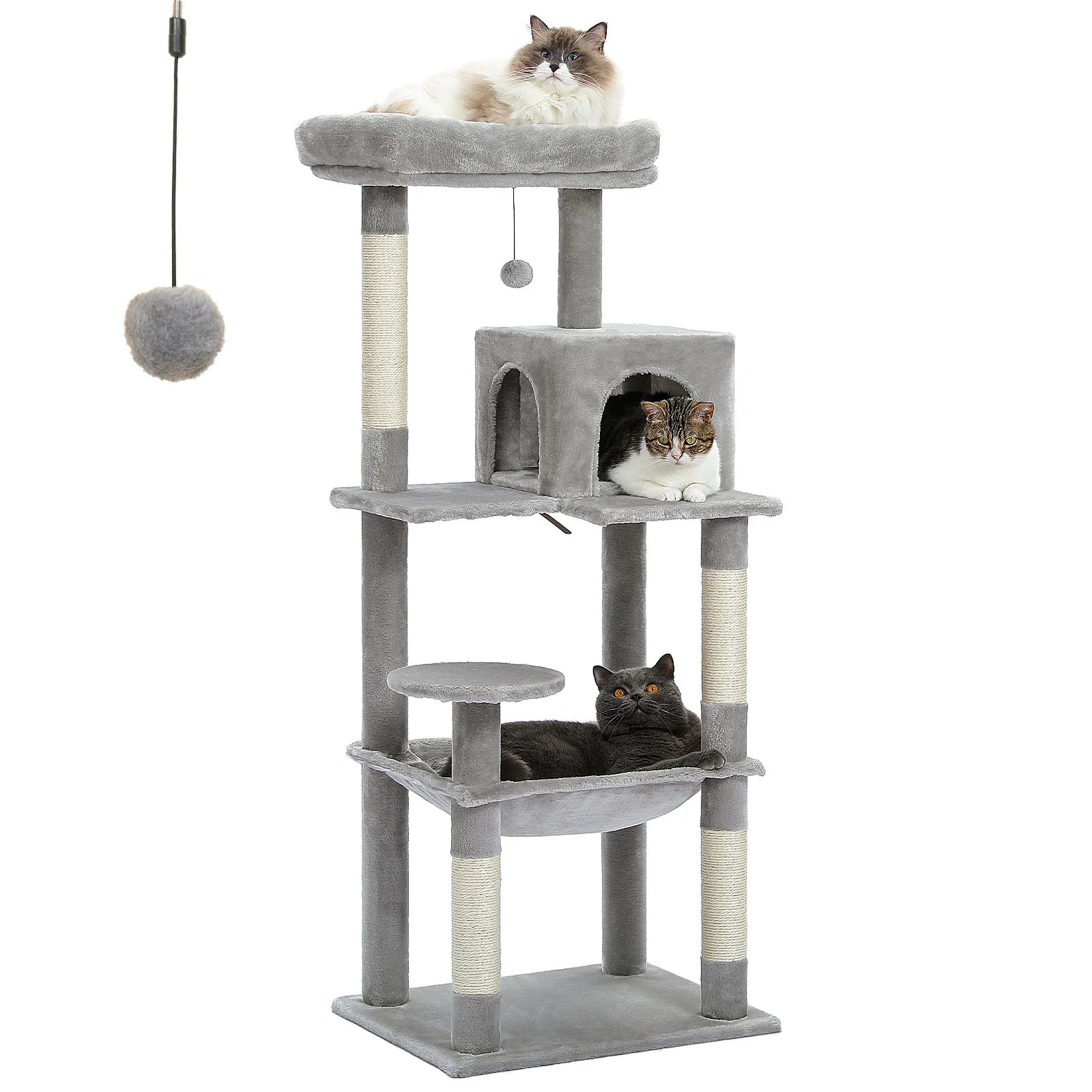 5-Level Cat Tree Tower – Large Hammock, Sisal Posts & Cozy Condo