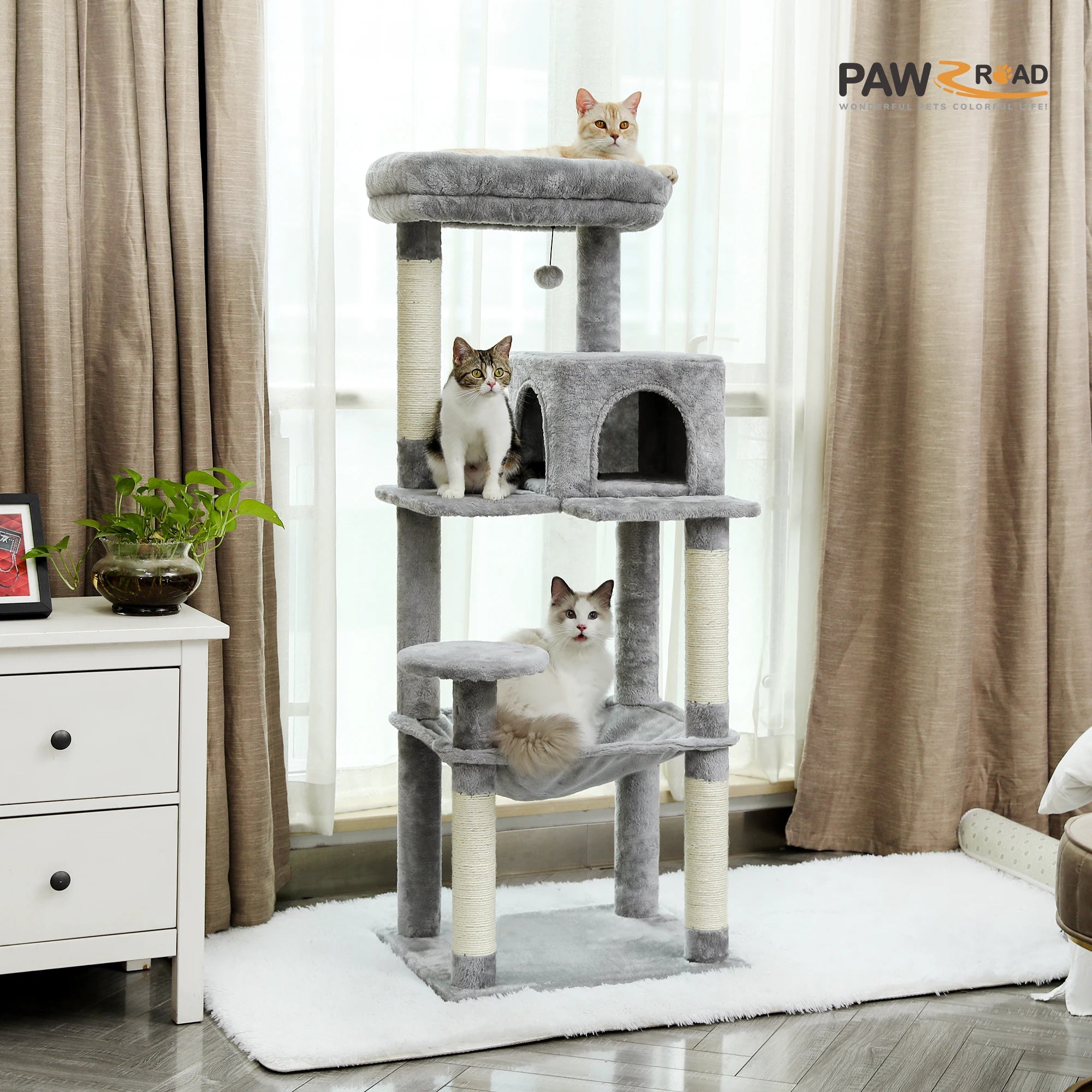 5-Level Cat Tree Tower – Large Hammock, Sisal Posts & Cozy Condo