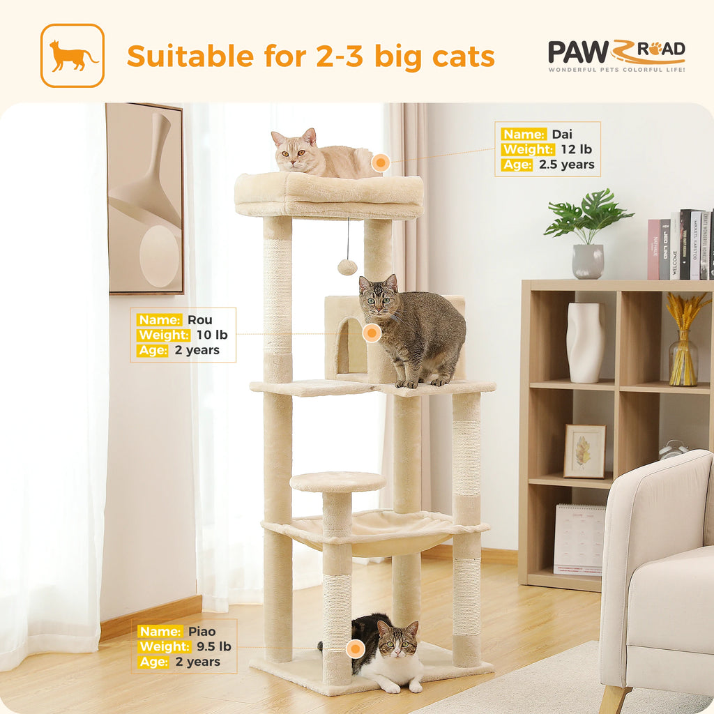 5-Level Cat Tree Tower – Large Hammock, Sisal Posts & Cozy Condo