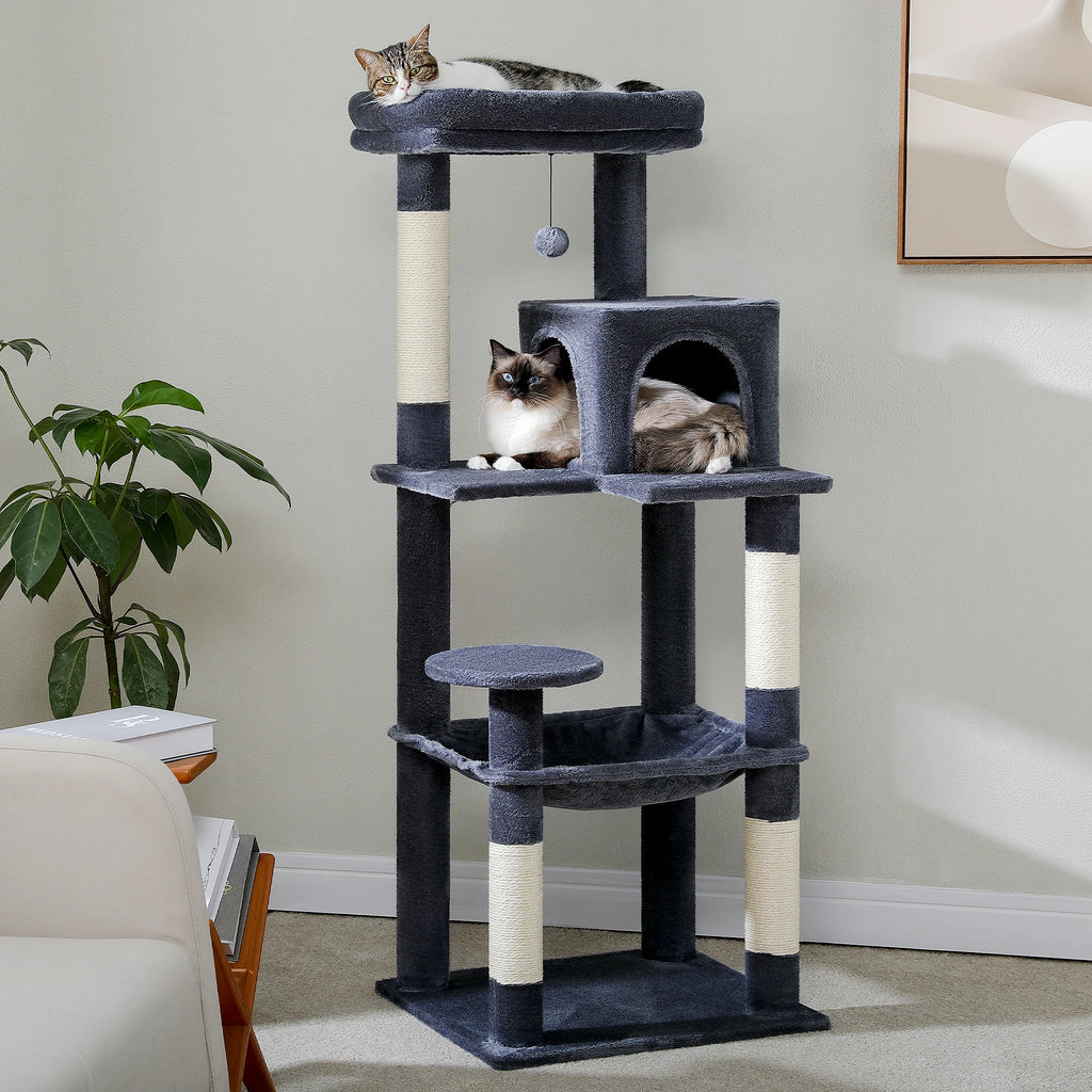 5-Level Cat Tree Tower – Large Hammock, Sisal Posts & Cozy Condo