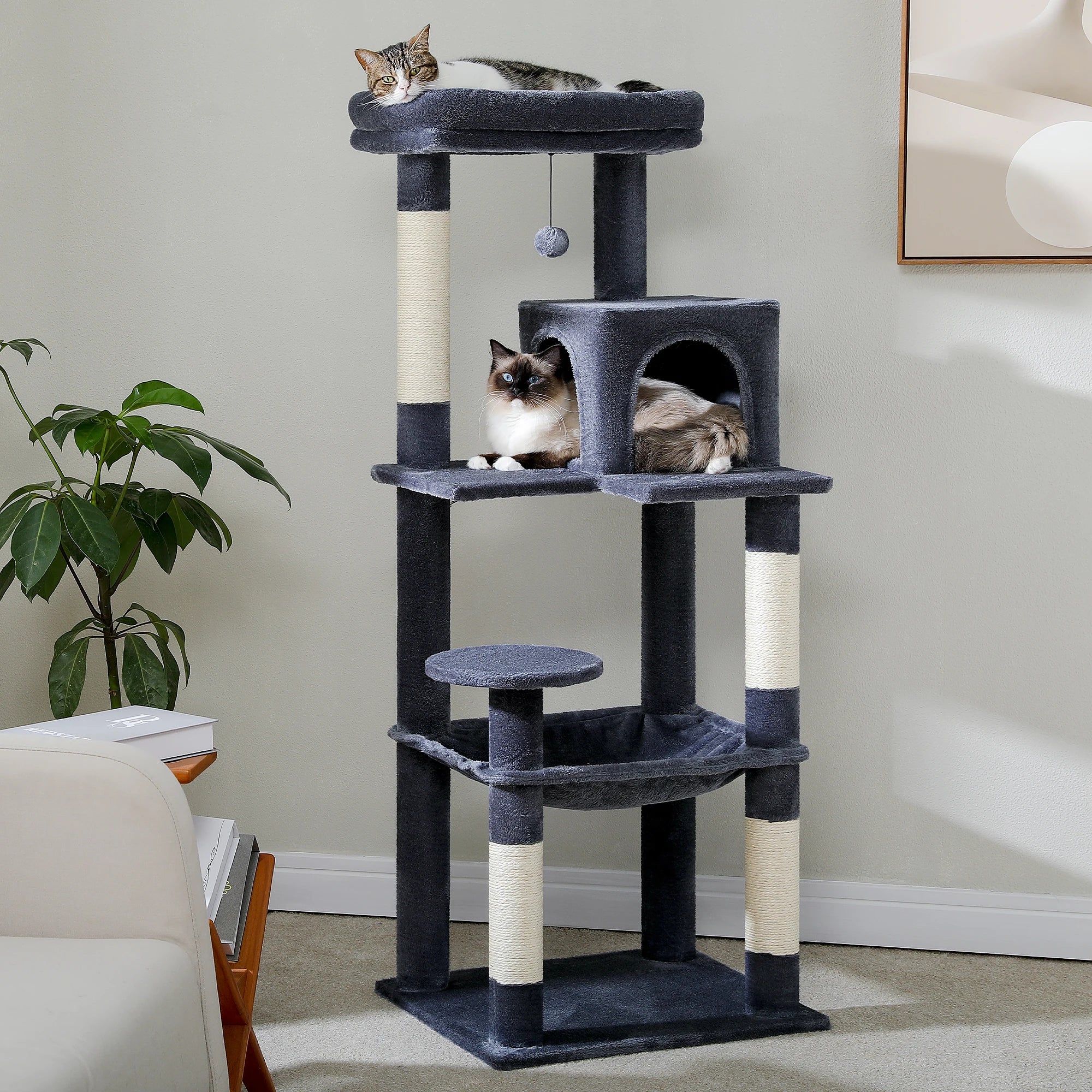 5-Level Cat Tree Tower – Large Hammock, Sisal Posts & Cozy Condo