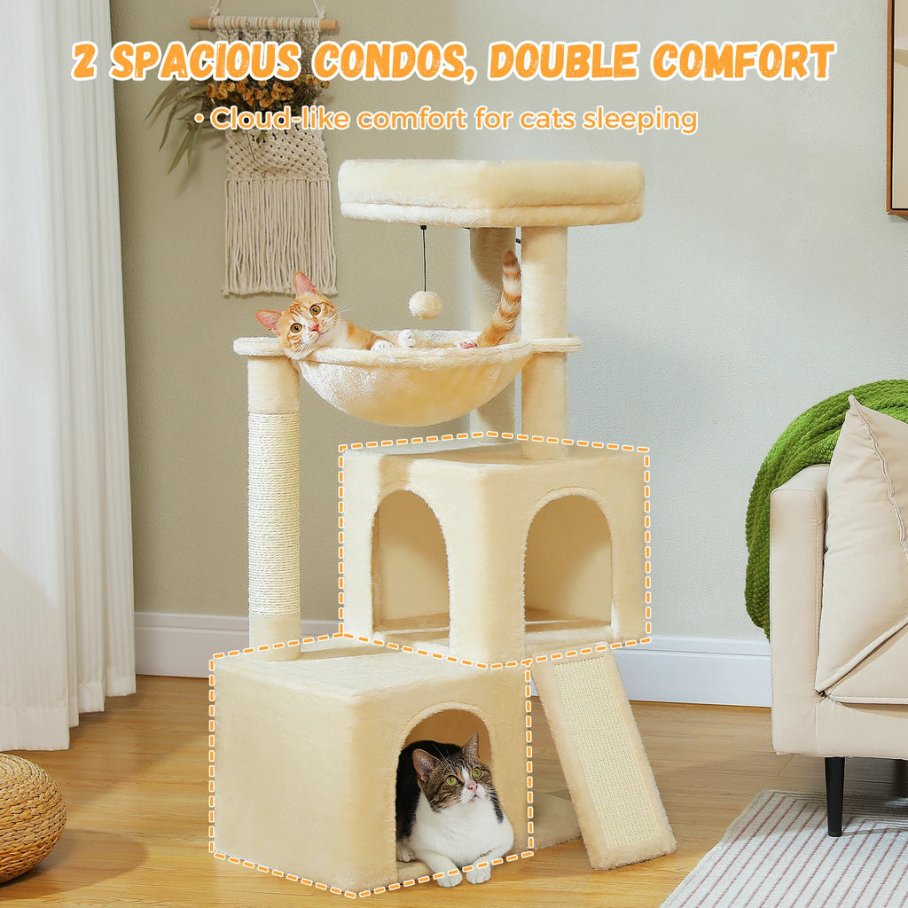 Multi-Level Cat Tree Tower – Sisal Scratching Posts, Condo & Top Perch for Indoor Cats