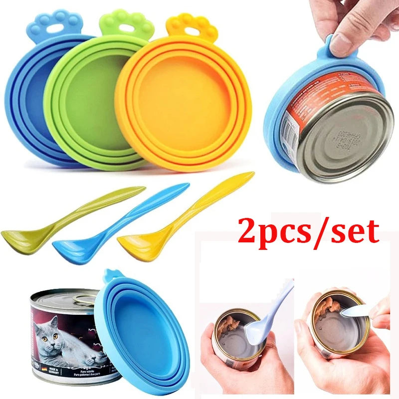 Silicone Pet Can Lid & Spoon Set — Keep Pet Food Fresh