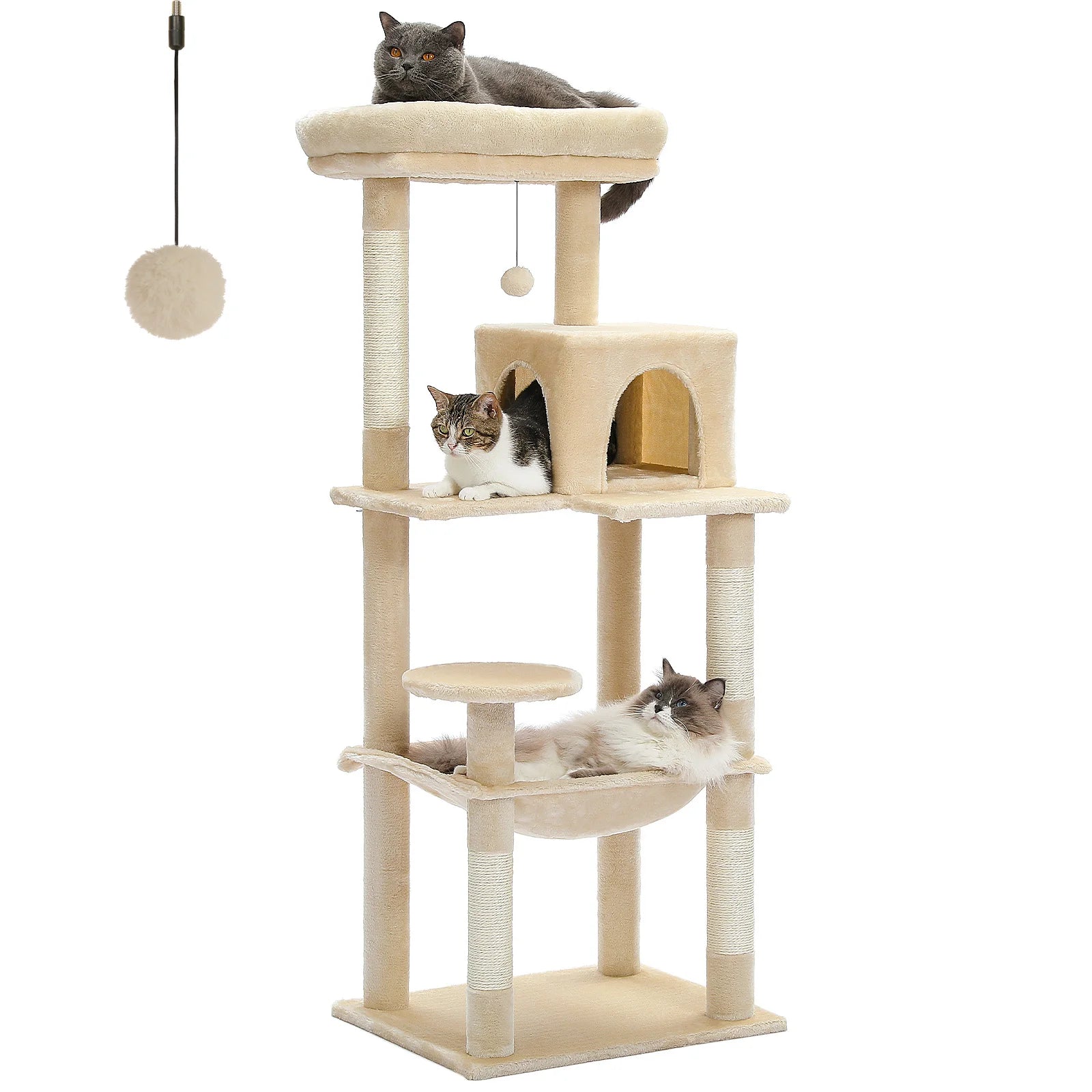 5-Level Cat Tree Tower – Large Hammock, Sisal Posts & Cozy Condo