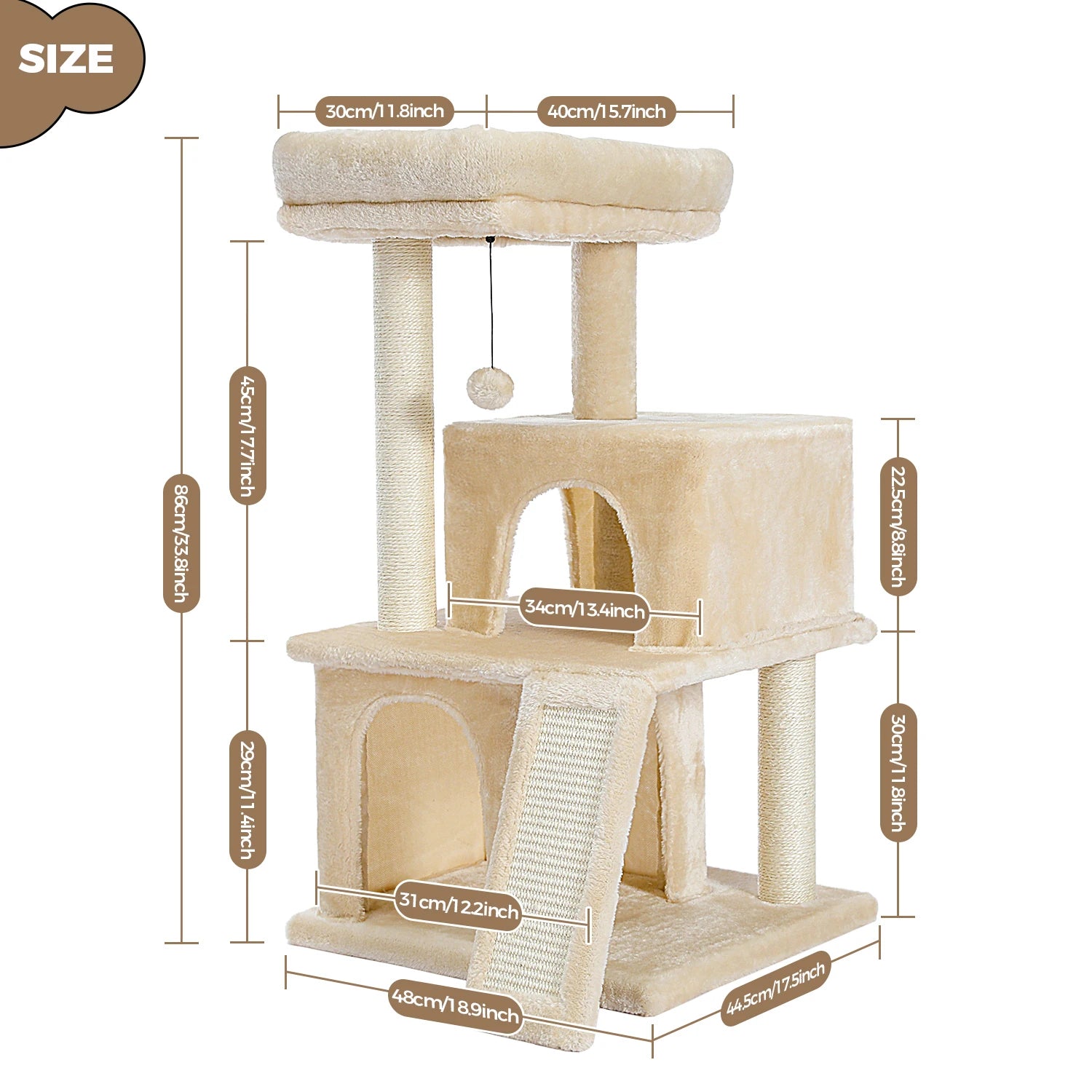Multi-Level Cat Tree Tower – Sisal Scratching Posts, Condo & Top Perch for Indoor Cats